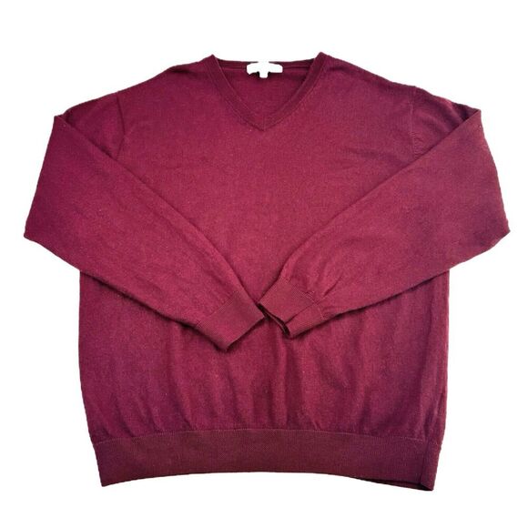 Turnbury Merino Wool Sweater Mens XL Red Maroon V-Neck Pullover Long Sleeve - Picture 1 of 13